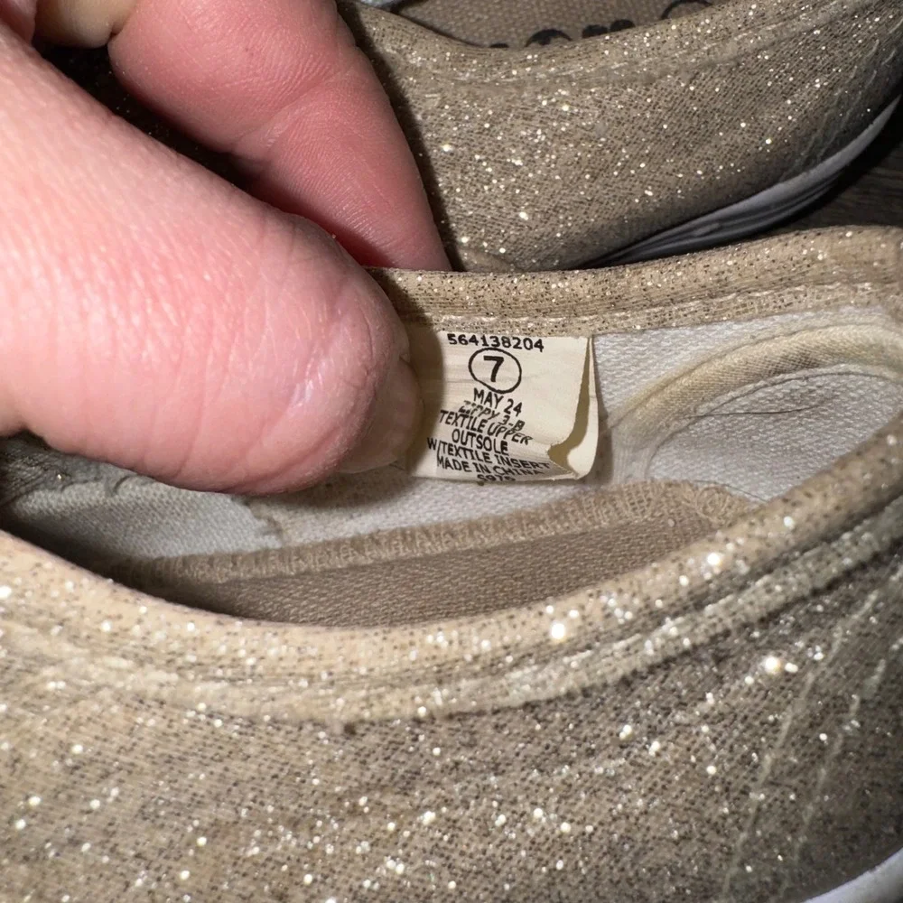 US Sports Girls Glitter Sneakers Toddler Size 7 Gold Zip Heart Slip On Shoes